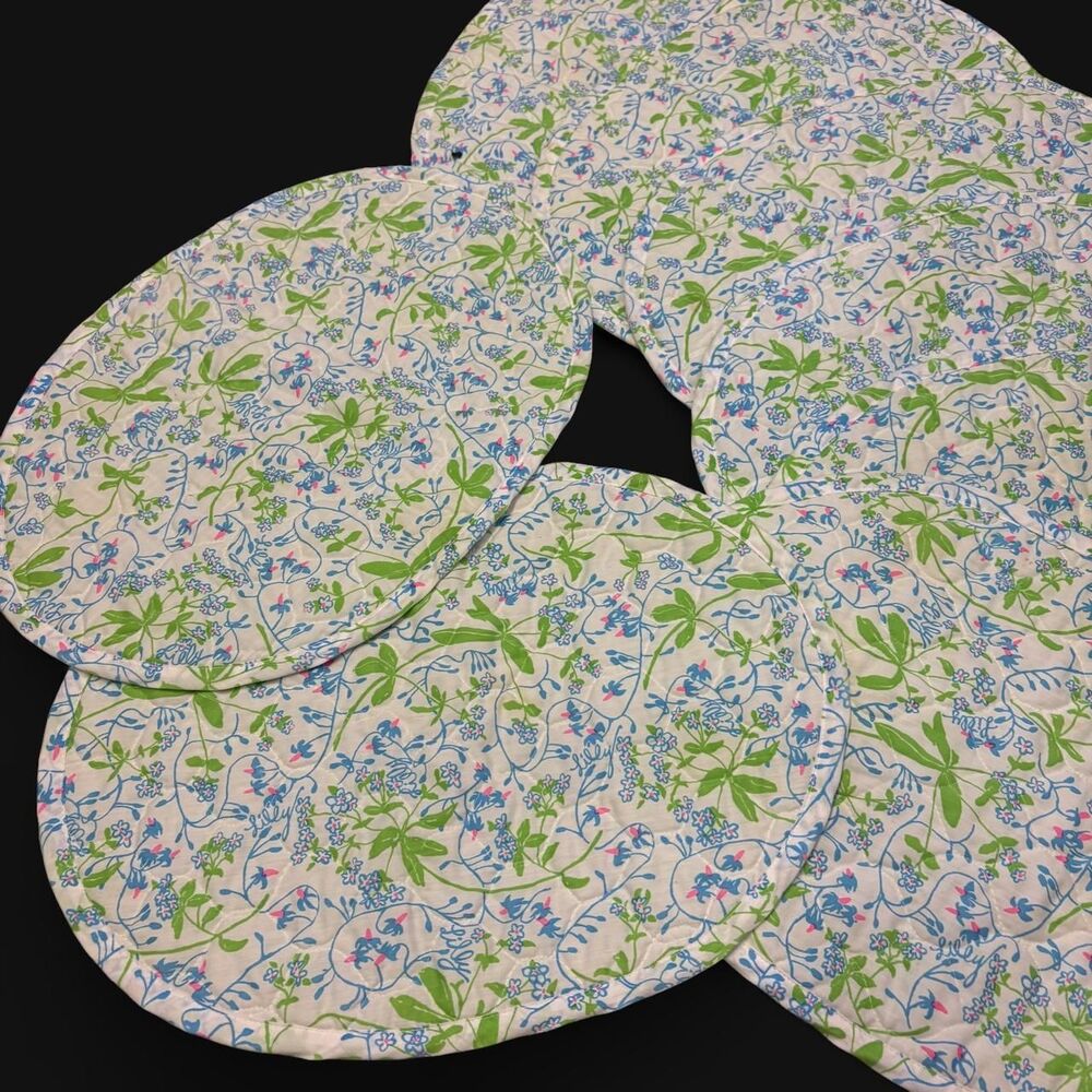 Vintage Lilly Pulitzer Key West Preppy Luxury Quilted Cloth Oval Placemat Set